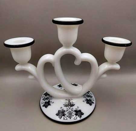 Imperial # 753 Candlestick in Milk Glass with Decoration