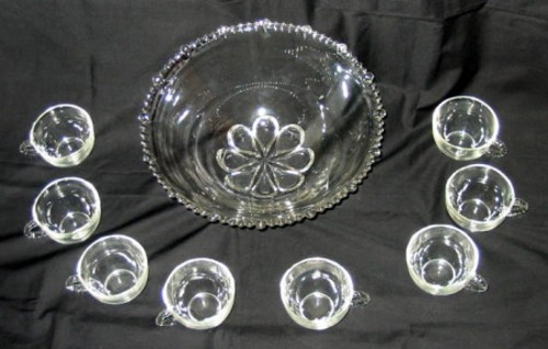 Paden City # 555 Mr B Line Punch Bowl & Cups