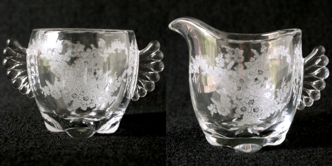Paden City # 555 Cream & Sugar w/ Pam's Floral Etch