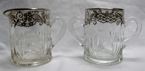 Paden City # 221 Maya Cream & Sugar w/ Unknown Silver Overlay