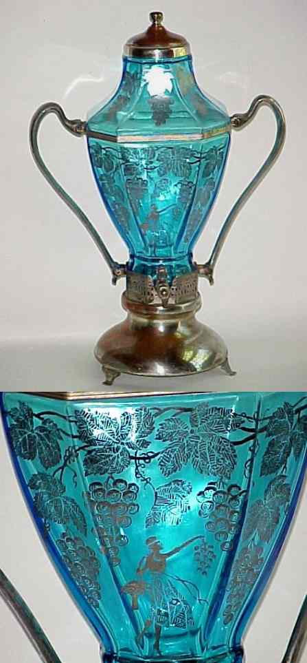 Paden City Samovar w/ Silver Overlay on Vintager Etch