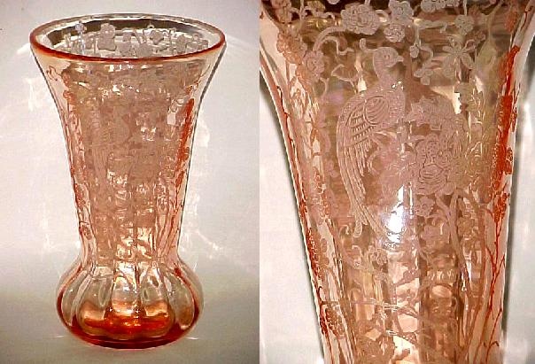 Paden City # 184 Vase w/ #510 Peacock & Rose Etch