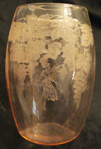 Paden City # 182 Elliptical Vase w/ Vintager Etch