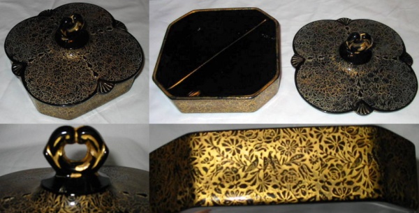 Paden City # 412 Crow's Foot Square Candy Dish w/ Gold Decoration