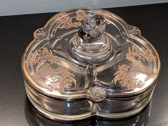 Paden City # 412-1/2 Crow's Foot Candy w/ Gold Encrusted Gazebo Etch