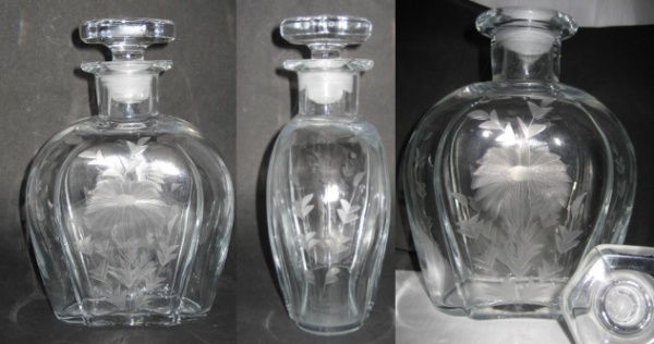 Paden City # 211 Spire Horseshoe Decanter w/ Engraved Flower