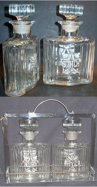Paden City # 215 Glades Colonnade Decanters with Chrome Tantalus