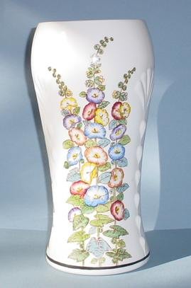 Paden City # 412 Crow's Foot Vase with Hollyhock Decoration