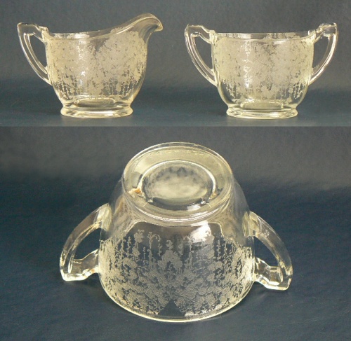 Paden City Cream & Sugar w/ Bridal Wreath Etch