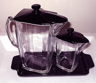 Paden City #  11 Covered Batter Jug, Syrup & Tray