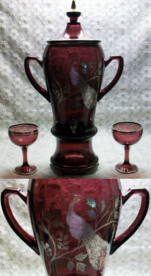 Paden City #   6 Three-Piece Percolator w/ Silver Peacock Overlay