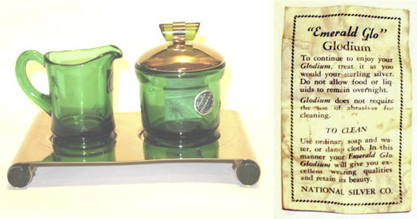 Paden City Emerald-Glo Cream and Sugar