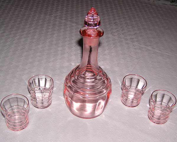 Paden City # 191 Party Line Decanter and Tumblers