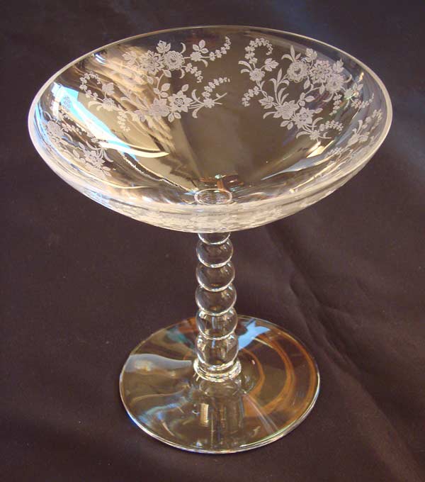 Tiffin #15082 Compote w/ Rambling Rose Etch