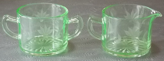 U. S. Glass Creamer and Sugar w/ Floral Cutting