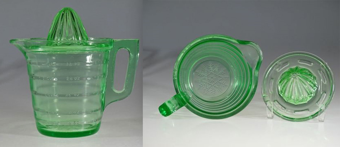 U. S. Glass Snowflake Measuring Jug w/ Reamer