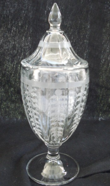 Tiffin # 9557 Candy Jar w/ Unknown Etch/Cut