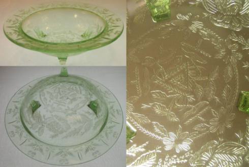 U. S. Glass Rose & Thorn Footed Bowl
