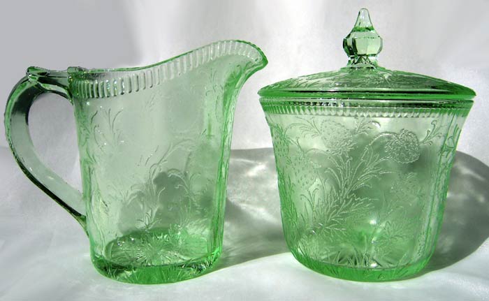 U. S. Glass Strawberry Creamer and Sugar
