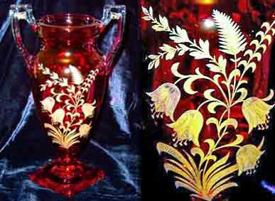 Tiffin #15144 1/2 Vase with Fuchsia Etching
