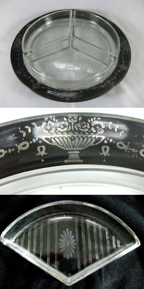 Westmoreland #1847/ 1 Four-Piece Relish w/ Unknown Cutting & Silver Decoration