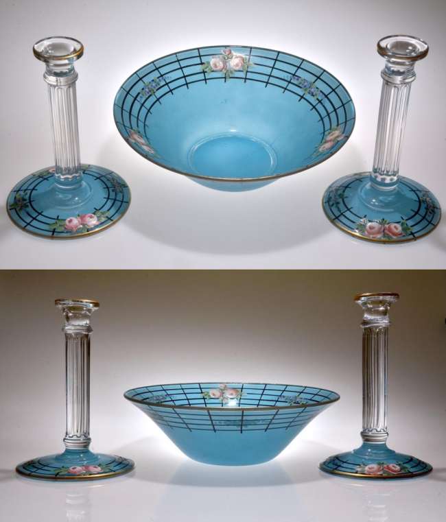 Westmoreland #1909-2 Bowl & #2002 Candlesticks Set