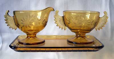 Westmoreland # 100 Winged Creamer, Sugar and Tray