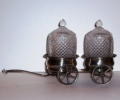 Westmoreland # 555 English Hobnail Marmalades w/ Silver Plate Wagon Stand