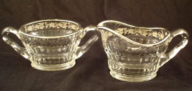 Indiana # 350 Cream & Sugar w/ Silver Overlay