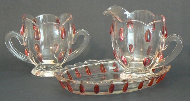 Indiana #1011 Teardrop Creamer, Sugar & Tray