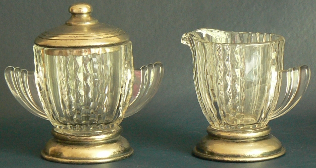Indiana # 372 Creamer & Sugar with Pewter Foot