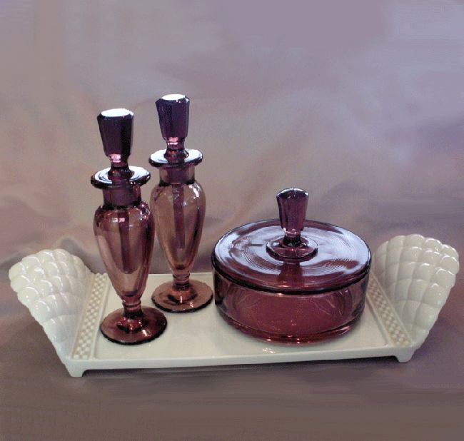 New Martinsville Vanity Set on Unknown Tray