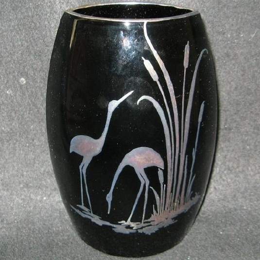 Unknown Silver Overlay w/ Standing Cranes