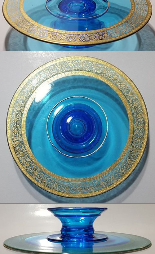 Unknown Cake Stand w/ Unknown Gold Border Etch