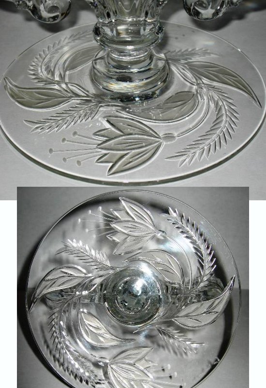 Unknown Cutting on Heisey Trident Candleholders