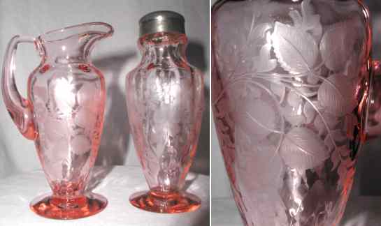 Unknown Cutting on Heisey Caswell #1001 Sugar Shaker & Pitcher