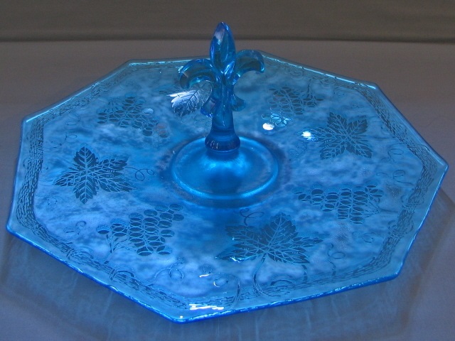Fostoria #2342 Center Handle Server w/ Grape Brocade Etch