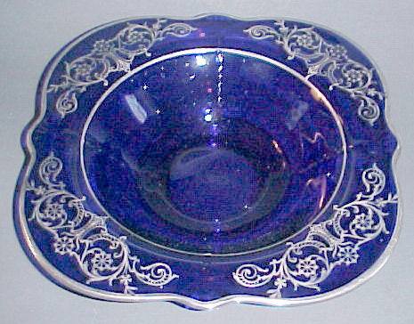 Paden City # 412 Crow's Foot Square Console Bowl with Unknown Silver Overlay
