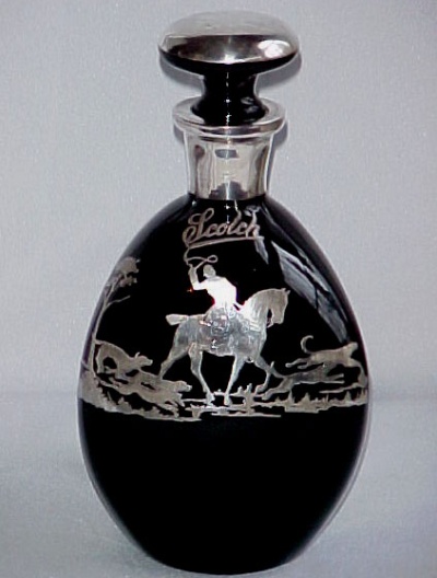 National Silver Deposit Ware "Hunt Scene" on Black Pinch Decanter