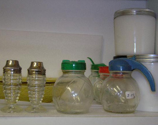 Hazel-Atlas Syrup Dispenser and Shakers