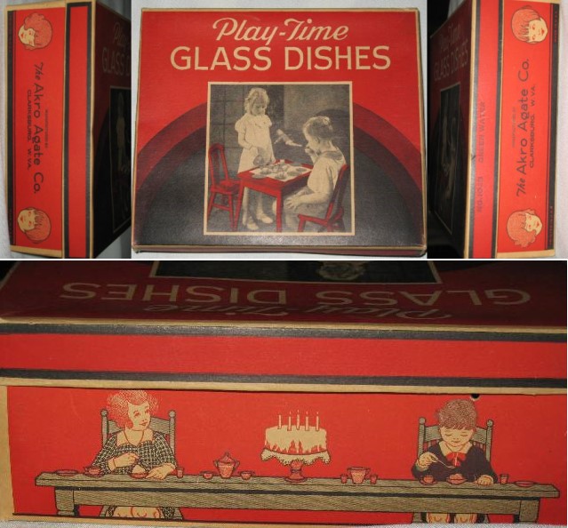Akro Agate Play-Time Glass Dishes Box