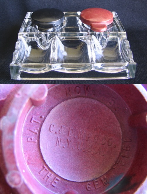 C&D Mfg. "The Gem"  Double Inkwell