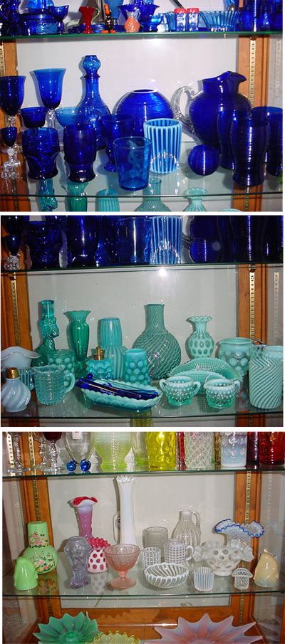Etagere with Several Glass Collections