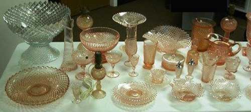 English Hobnail Pink and Crystal Display