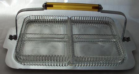 Farberware Hostess Tray with Depresssion Glass Inserts