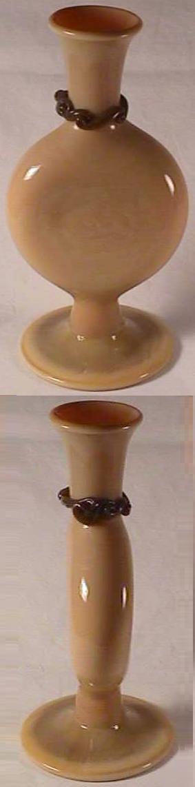 Vase, Footed Bottle Form, Rigaree Decorated