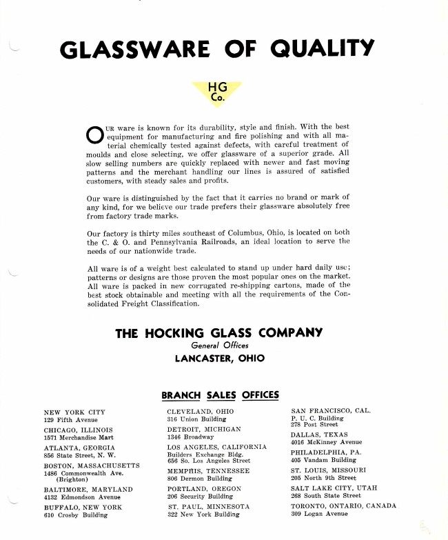 Hocking Catalog B Quality Statement