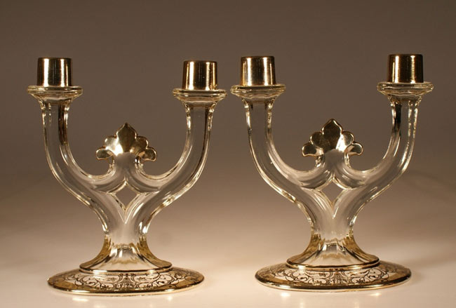 Unknown Two-Light Candlesticks w/ Roden Silver Decoration