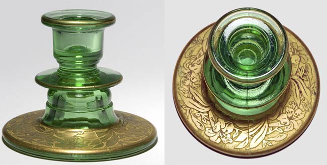 Unknown Green Candleholder with Unknown Trumpet Flower Decoration