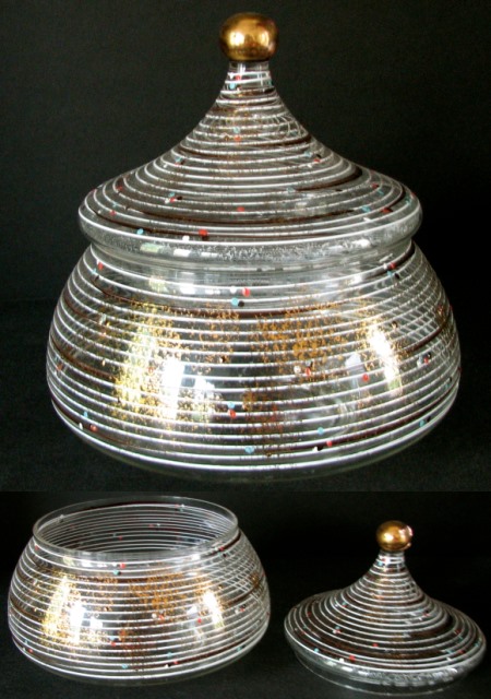 Unknown Sweetmeat Jar w/ Stripe & Spatter Decoration